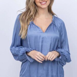 Ramy Brook Blake Long Sleeve Blouse Top Blue Size XXS Oversized NWT